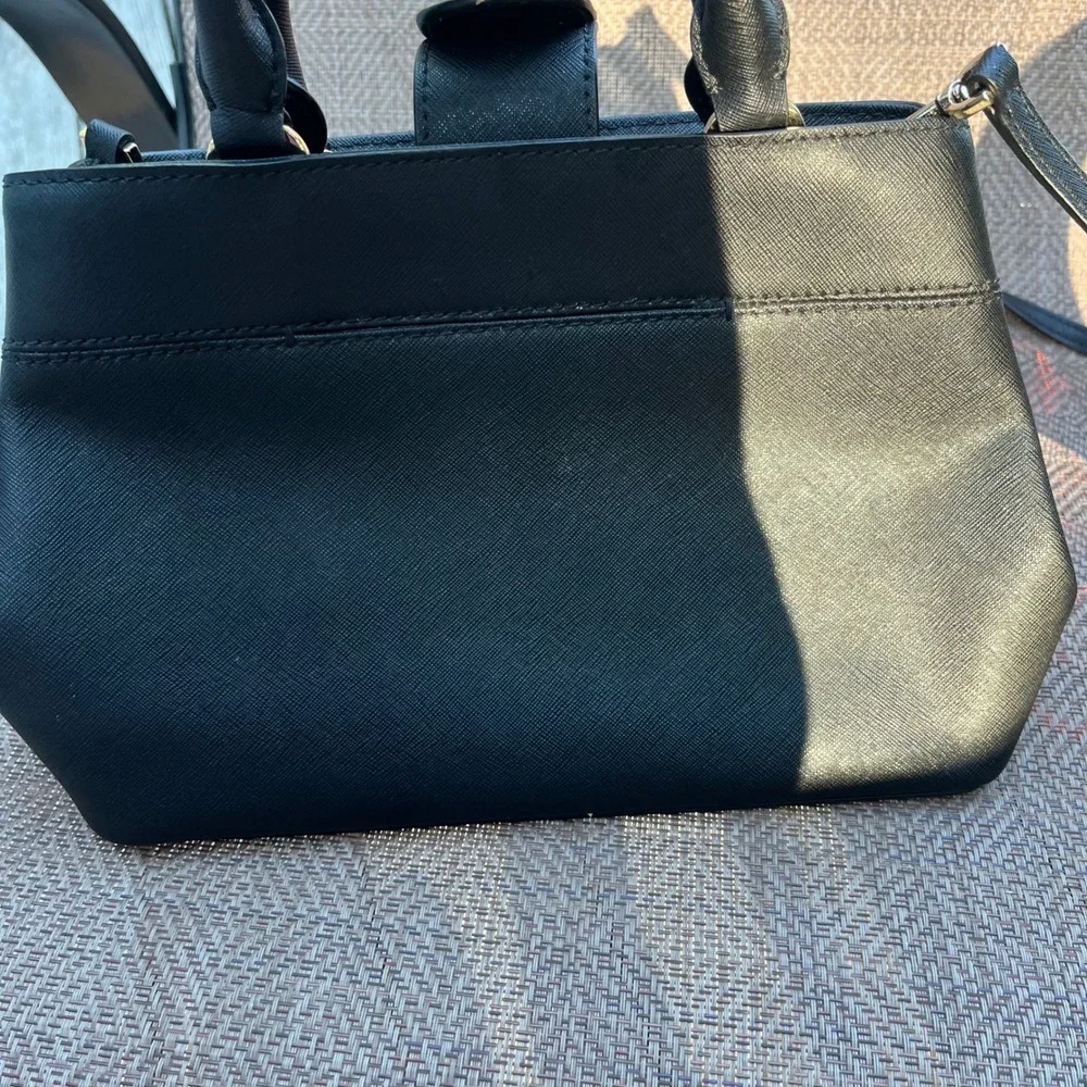 Michael Kors Black Saffiano Leather Satchel Crossbody Bag Gold Hardware